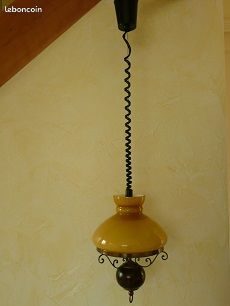 Lampe suspension en verre et en bois (image 1)