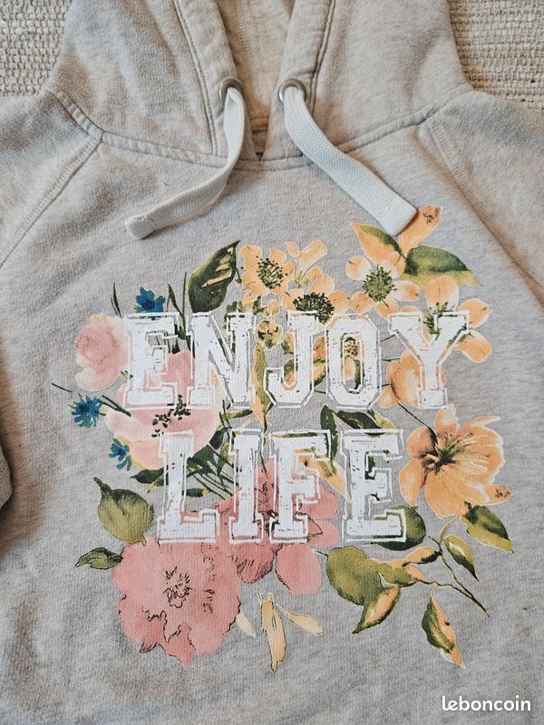 Sweat-shirt Court H&M Pour Enfant - Imprimé Fleurs/safari Gris - Taille 146/152 - Occasion TB état