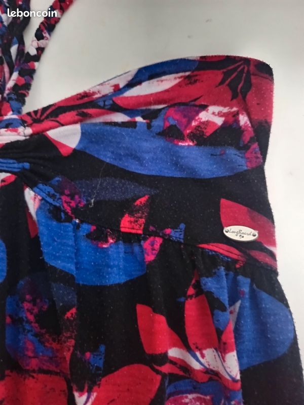 Robe d'été bustier avec une attache au cou taille 42 Longboard en polyester imprimé rouge et bleu (image 4)