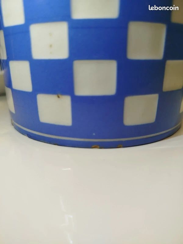 2 tasses anciennes Digoin Sarreguemines Art déco, damier bleu et blanc (image 5)