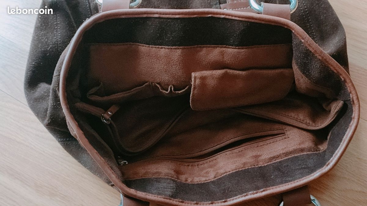 Sac vintage en cuir et daim marron + porte monnaie Kipling (image 4)