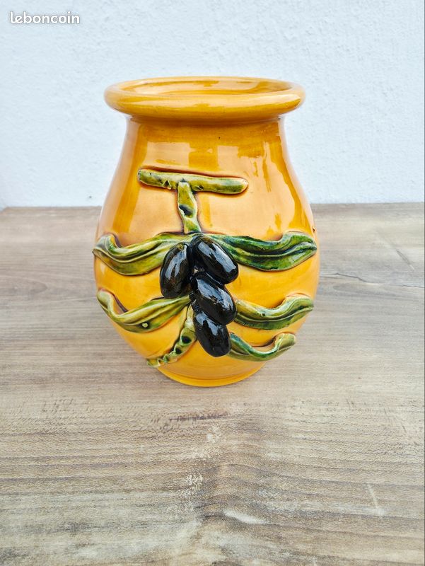 Grand Pot / Vase à Olives Céramique – Au Vieux Vallauris – Vintage 16 cm (image 1)