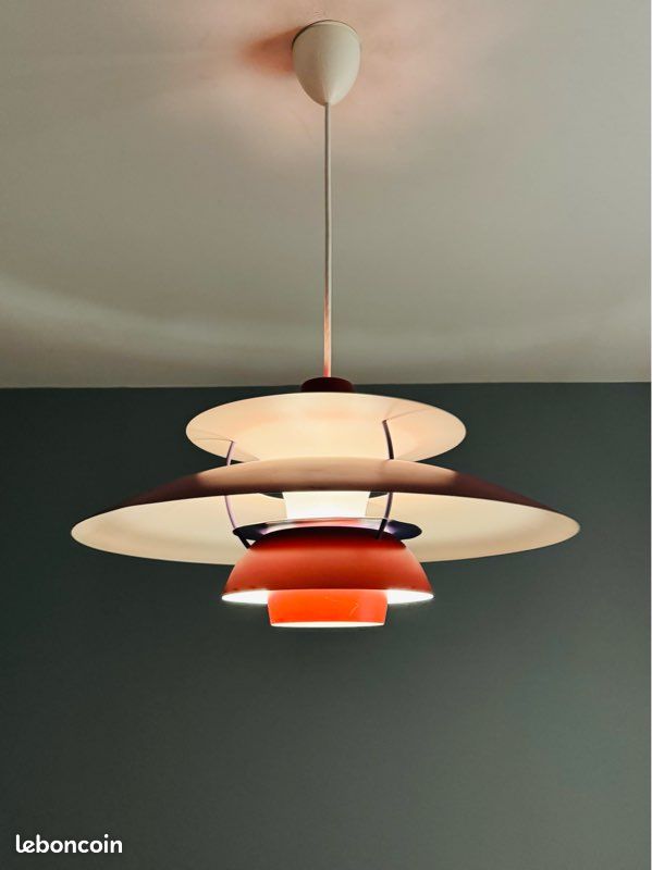 Suspension PH5 Louis POULSEN rouge années 60 70 (image 7)