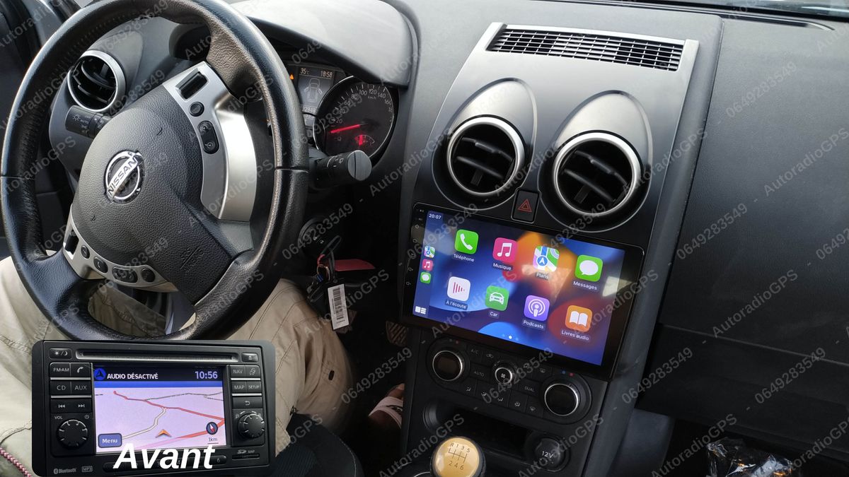 Autoradio GPS CarPlay tactile pour NISSAN QASHQAI J10 / Caméra d