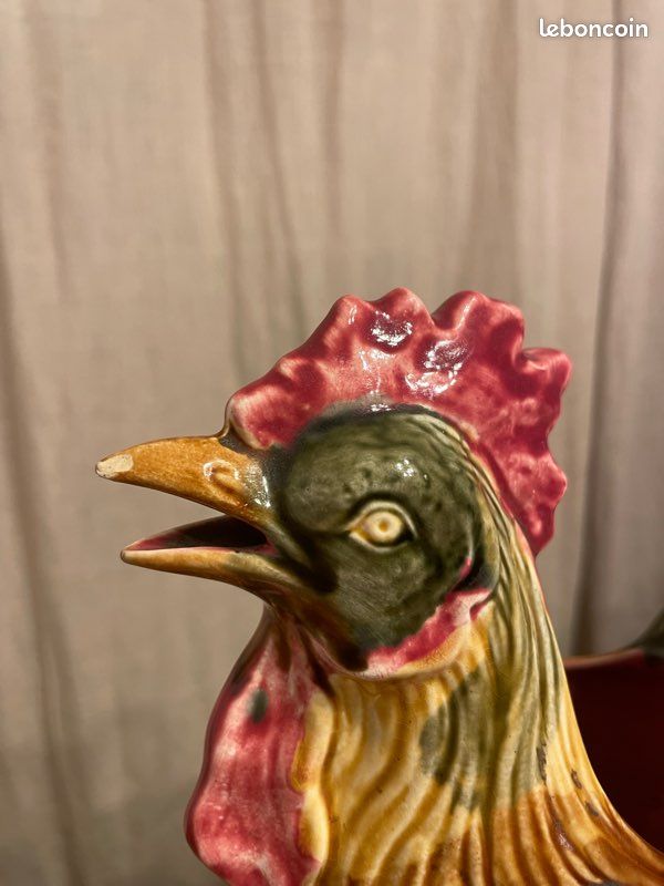 Broche Vintage Ancienne - Coq Chanteclerc En émail Vernissé - Bijou Unique