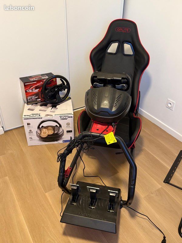 Simulateur de conduite complet – Siège Oplite + Volant + Pédalier + Roue F1 Ferrari (image 1)