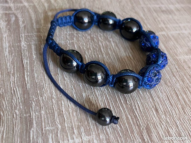 Bracelet fantaisie style Shamballa bleu & noir (image 5)
