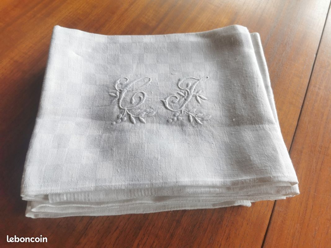 Paire De Serviettes Anciennes En Lin Brodé - Ottomanes Turques - XIXe Siècle - Occasion