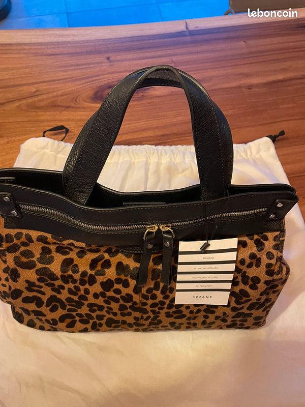 Sac Sam Sezane léopard et cuir noir neuf Accessoires Bagagerie