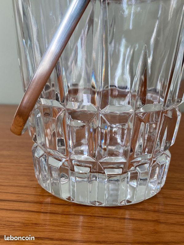 Seau à Glace Vintage En Verre Avec Support En Fer Forgé - Années 1920-1940
