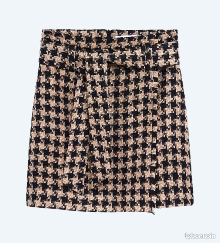 Tweed Jupe Mango Pied De Poule Mini Jupe Portefeuille Tweed Pieds