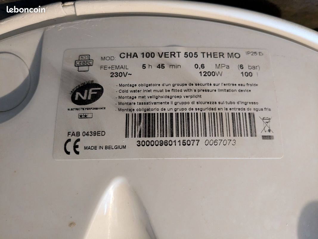 Chauffe-eau Chaffoteaux 100L (image 3)