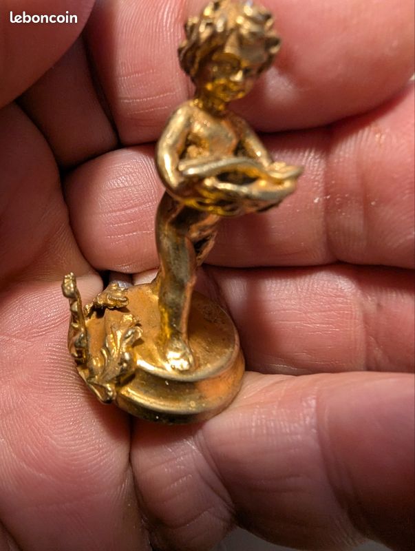 Pendentif Ancien En Argent Massif 925 Et Or - Angelot (Putti) Jouant De La Harpe - Occasion Superbe