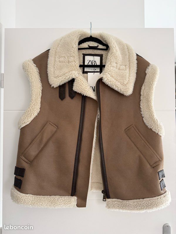 Manteau Zara femme veste sans manches hiver fourrure moumoute