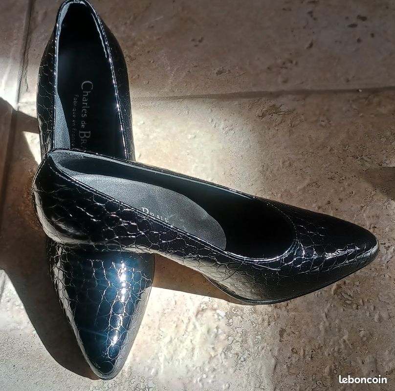 Escarpins Bysshe Vernis Noir/gris – Pointure 39, Talon Aiguille Plus De 7 Cm, Neufs Avec Emballage