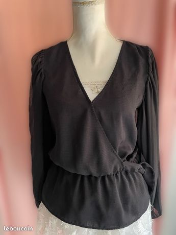 Chemise Tunique LPB Woman Noire Taille M - Cache-cœur, Style Régulier, Neuf Sans étiquette | Vêtement Femme élégant