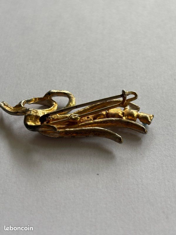 Broche Ancienne En Métal Doré Avec Perles - Style Classique, Bon état