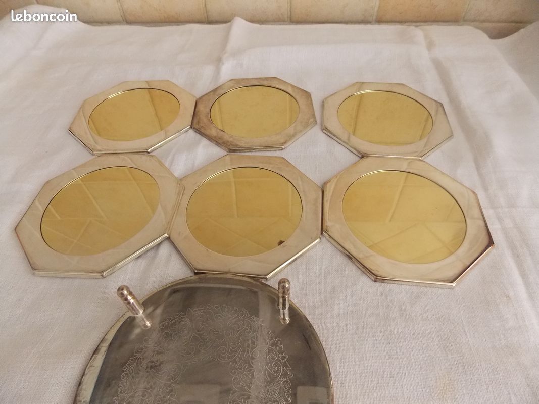 Lot de 6 sous verre en métal argenté (image 2)