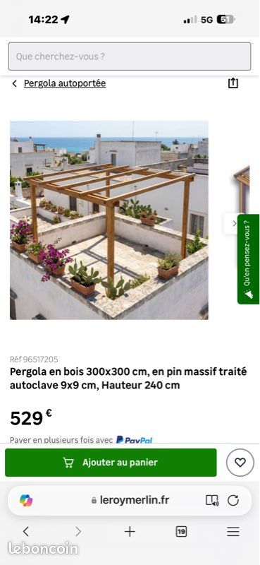 Pergola en bois massif 3x3 avec panneaux polycarbonate (image 1)
