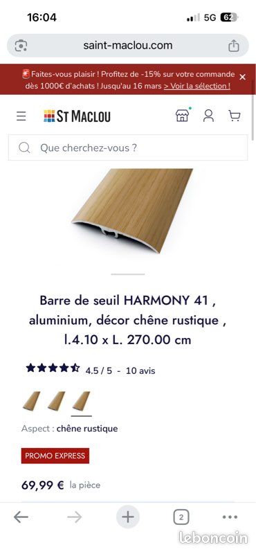 Barres de seuil 270 cm effet chêne rustique - Neuves - Saint Maclou (image 1)