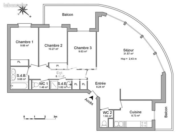 Appartement 4 pièces 93 m² · à Toulouse · 93 m² · 1 801 €/mois
