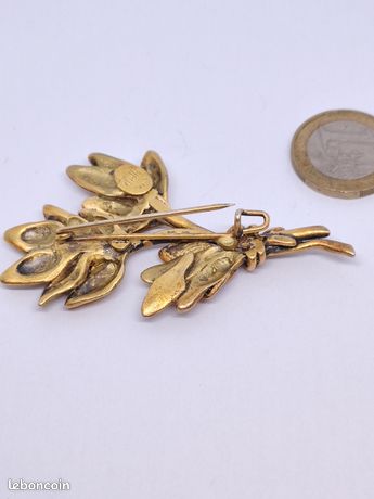 Grande Broche Vintage Signée D'elfa Paris - Fantaisie, Métal Doré, Bijou Ancien