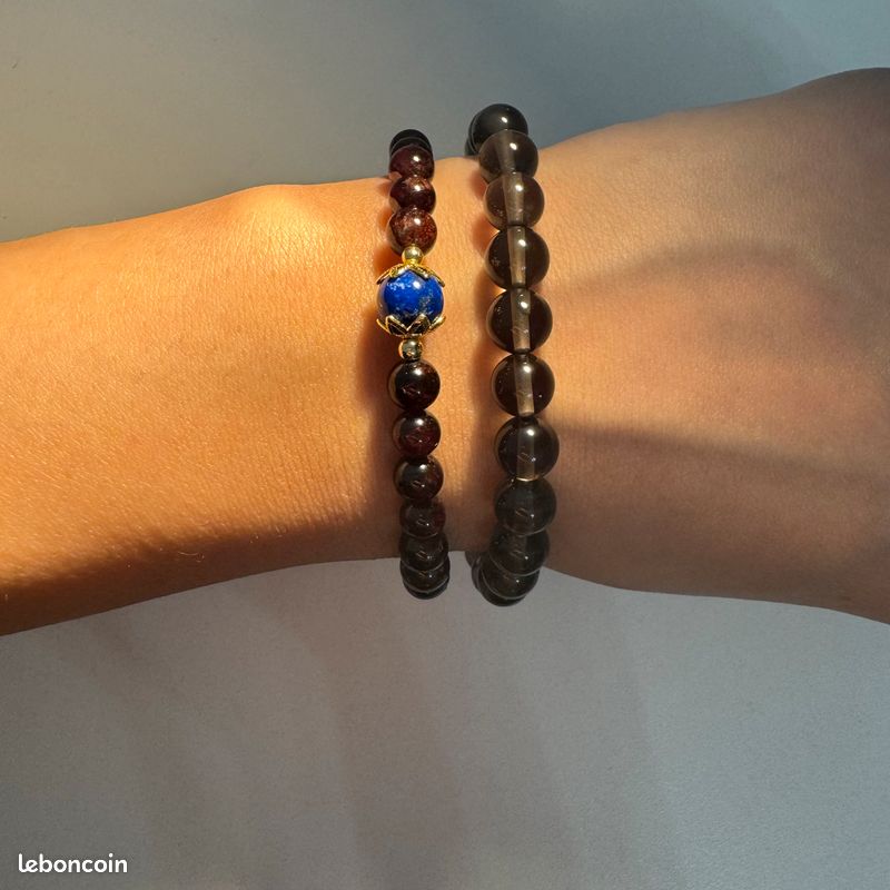 Duo de Bracelets Protecteurs – Obsidienne Glacée 7mm, Grenat 6mm & Lapis Lazuli 8mm | Harmonie Énergétique & Élégance Naturelle (image 5)