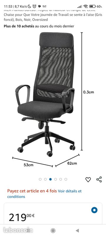Fauteuil de bureau, soutien lombaire, à roulettes, noir (image 2)
