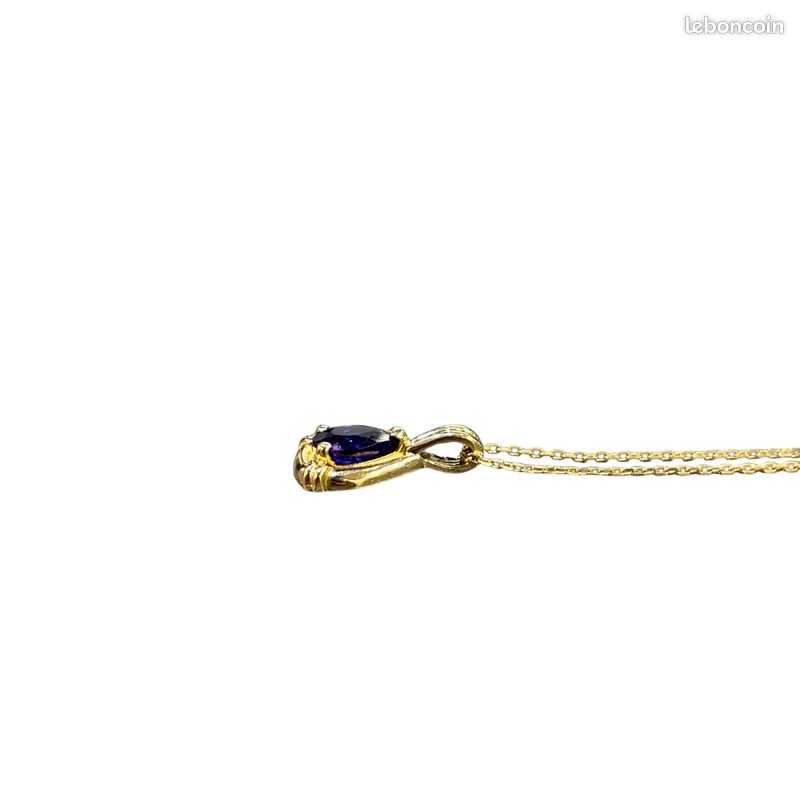 Collier Vintage Plaqué Or - Pendentif Améthyste Ovale 40x30mm - Chaîne 50cm - Occasion