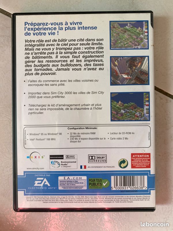 SIMCITY 3000 Unlimited PC Game Windows 98 & 95 Jewel W/ Disc