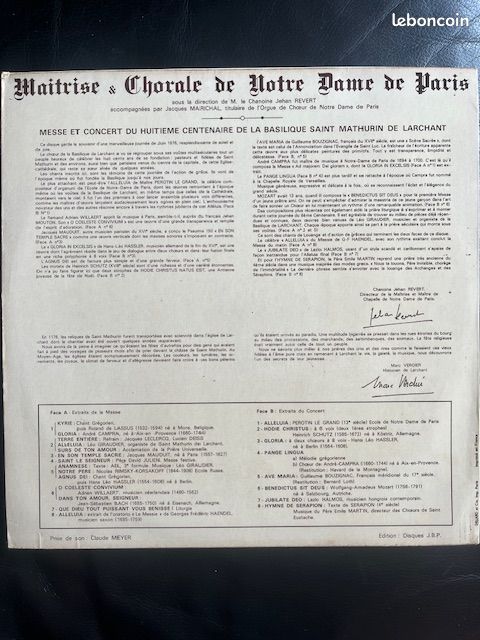 Disque VINYLE Maitrise et Chorale de Notre Dame de Paris (image 2)