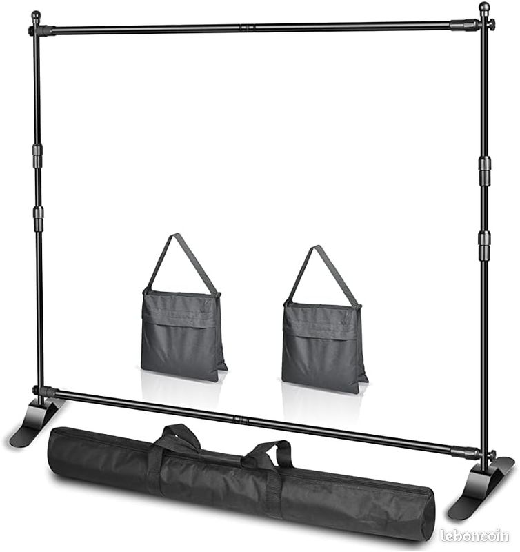 EMART Support de Fond Photo 3 m x 2,4 m, Support de Fond Réglable avec 2 Sacs de Sable et Sac de Transport pour Studio Photo, Portrait et Photographie de Produits, Studio (image 1)