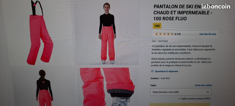 PANTALON DE SKI ENFANT CHAUD ET IMPERMEABLE - 100 ROSE FLUO