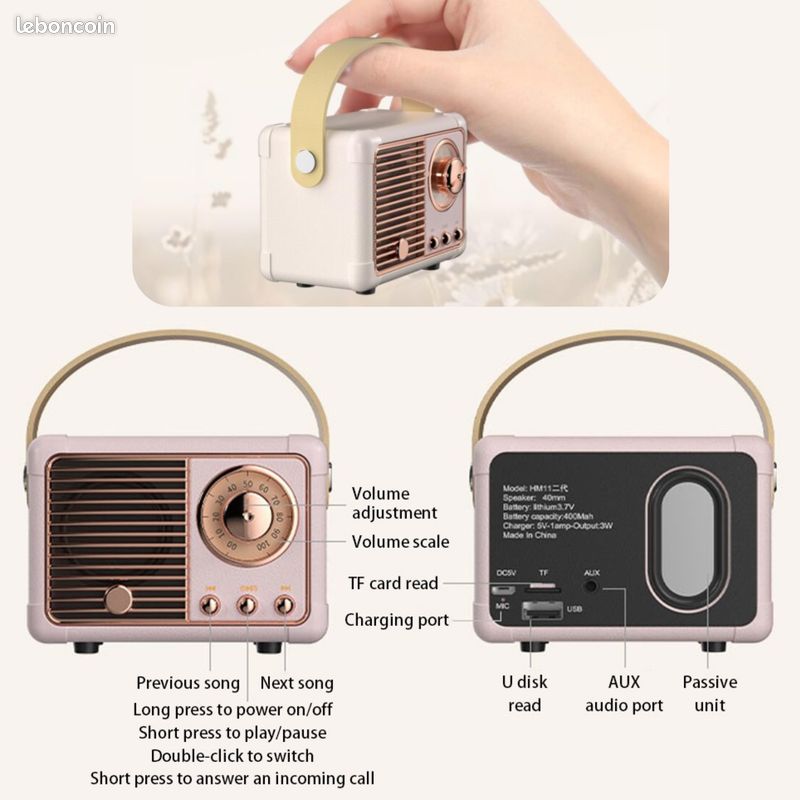 Mini Haut-Parleur Bluetooth Compact Design Vintage - Brun Foncé