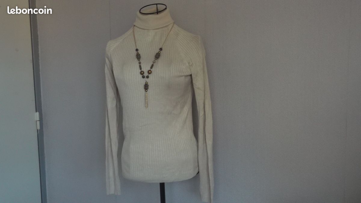 Pull col roulé beige (Fleur de sel) (image 2)