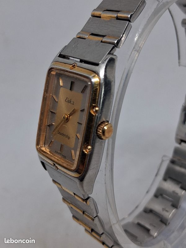 Montre vintage eska leadership dames mécanisme à quartz argenté et dorée bracelet métal d'origine (image 7)