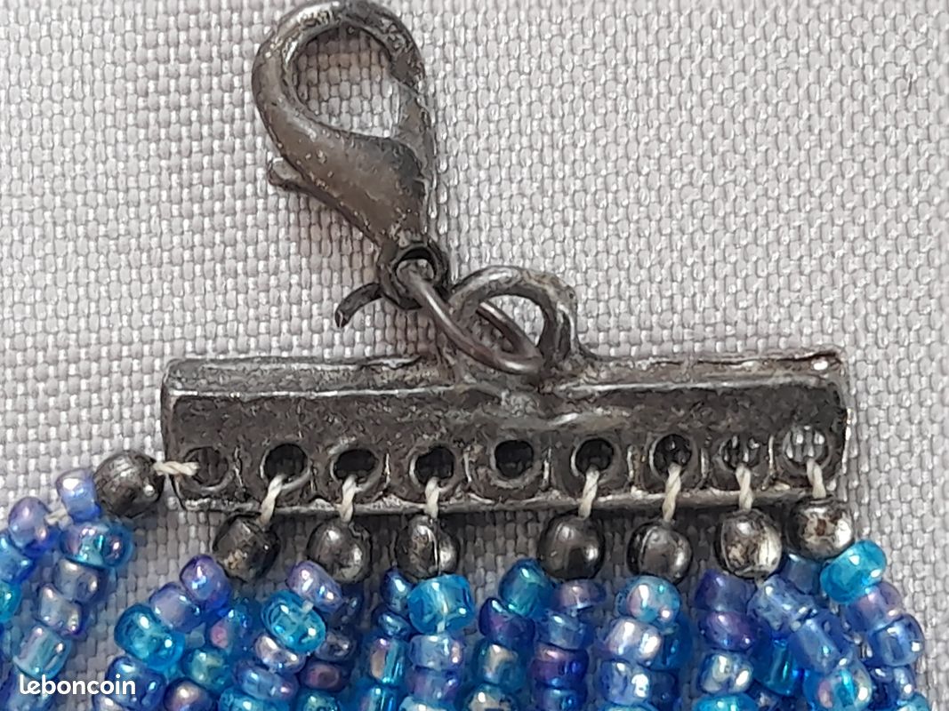 Collier Fantaisie Vintage Pour Femme - 16 Rangs De Perles Bleues - Longueur 51-53 Cm