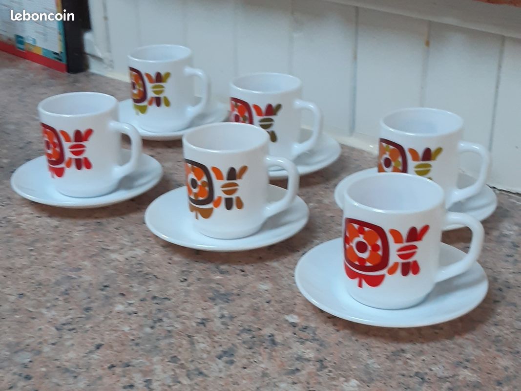 Lot De 6 Tasses à Café Cafés Ruthena - Bistrot Vintage - Art Déco Arcopal France