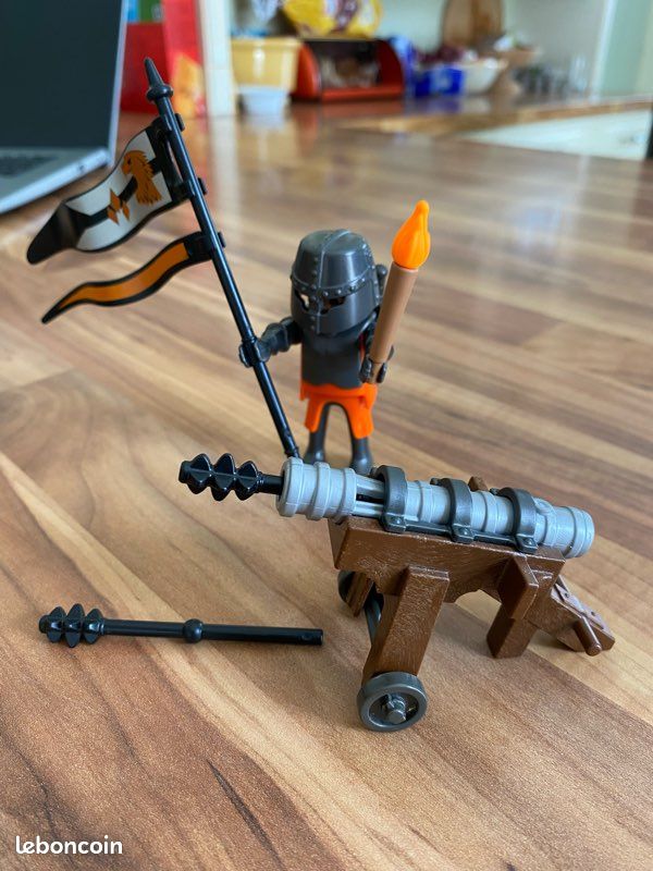 playmobil chevalier au faucon bleu, avec monture, épées, moyen-âge