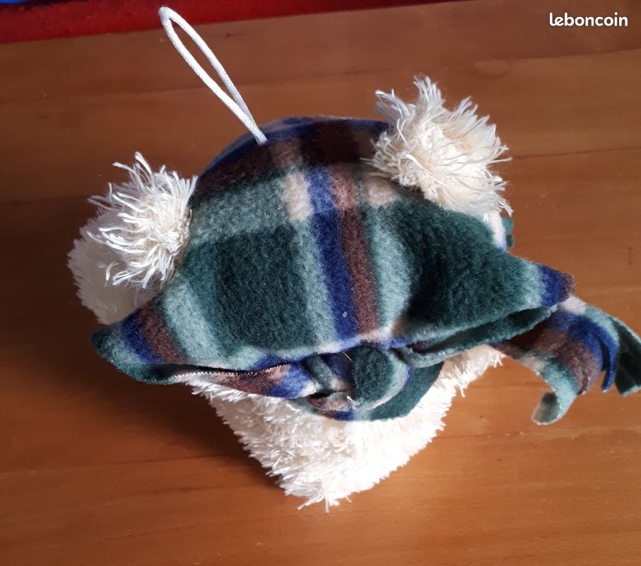 Adorable ours en peluche beige Nicky Toy avec couvre-tête et écharpe écossais cousus (image 6)