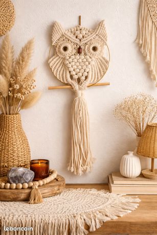Hibou en macramé fait mains à suspendre au mur pour décorer - France