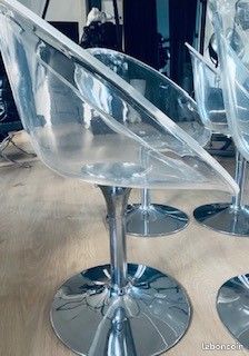 4 chaises transparentes plexi pied alu style eros starck etat usure du temps (image 4)