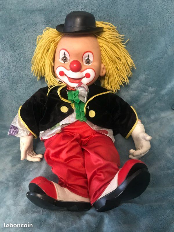Clown musical en faïence vintage, ancien clown automate des années 80