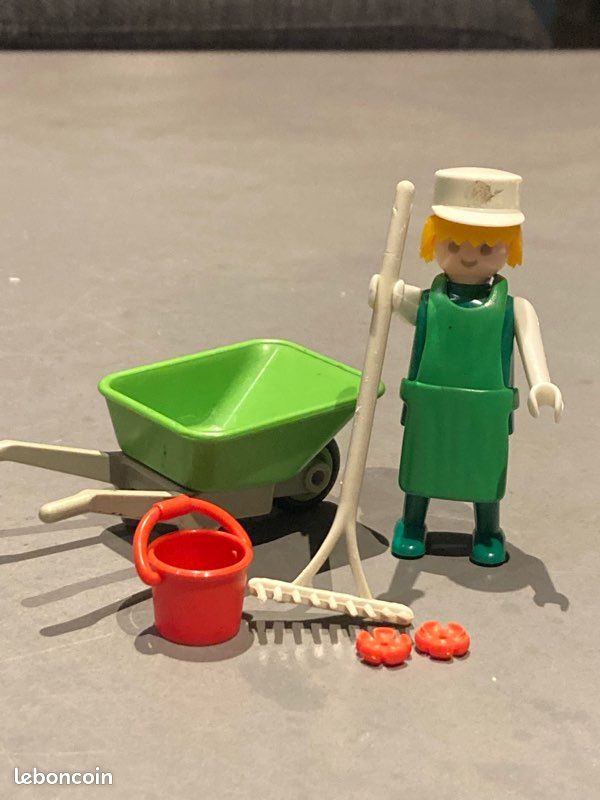 Lot Playmobil Vintage Ouvriers Chantier Avec Brouette Et Outils – Années 1974/75, Collection Rétro