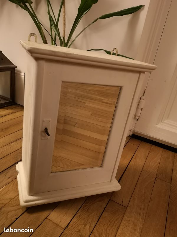 Petite armoire de toilette avec miroir ancienne en bois (image 1)