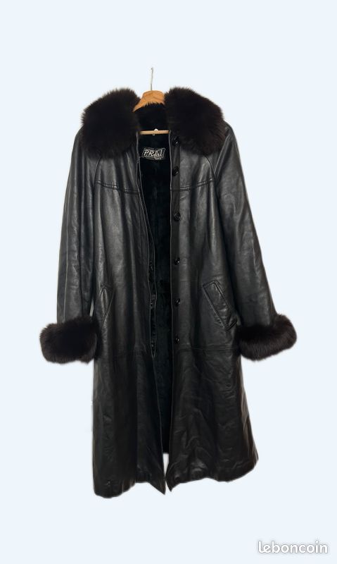 Veste Longue En Cuir Again - Taille L/XL, Noir, Bon état