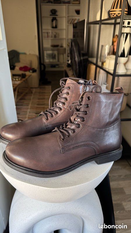 Botte café noir cuir véritable homme T.44 (image 12)