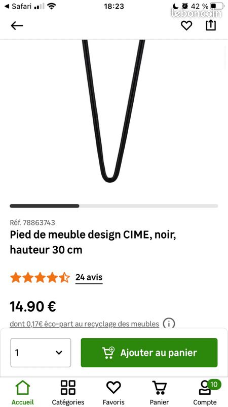 Pied épinglé 30cm noir (image 1)