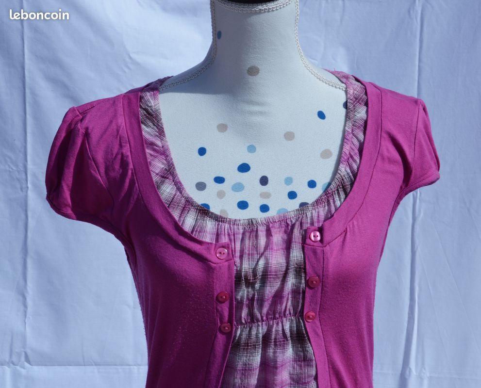 Tshirt Fuchsia Rose Tartan Cache Cache Taille 42/XL (image 3)