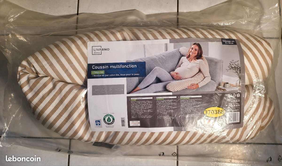 Livarno Coussin d'allaitement multifonction où coussin pour bébé Cotton bio
déhoussable pour l'entretien
vert dessin feuilles blanches,
blanc avec rayures maron (image 3)